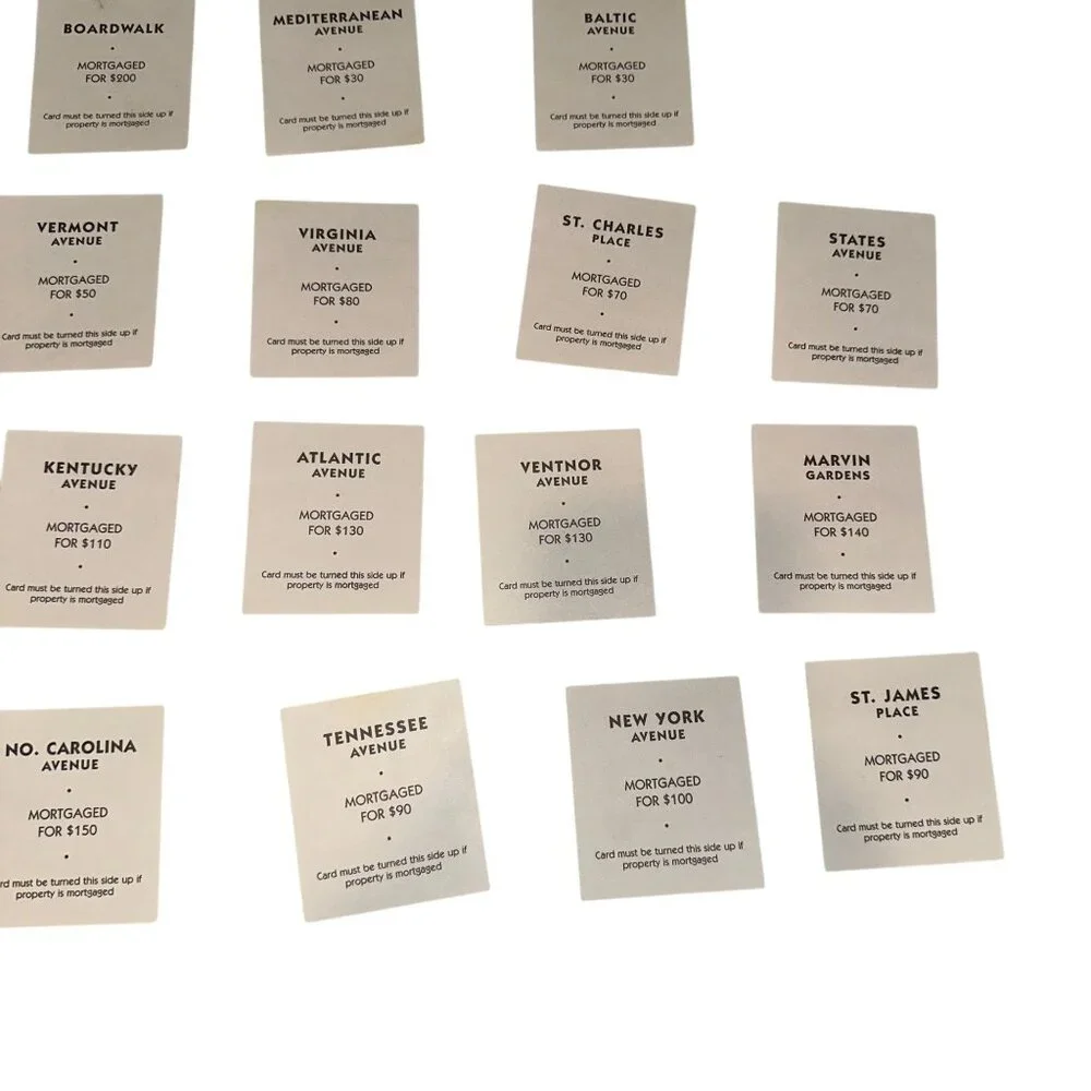 Vintage 1999 Monopoly Title Deed Cards Complete Set Replacement Parts White